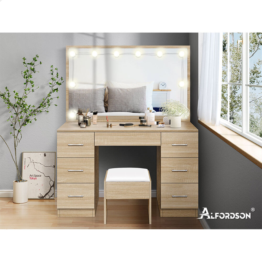 ALFORDSON Dressing Table Stool Set Makeup Mirror Storage Vanity Desk LED Bulbs - Picture 403 of 520