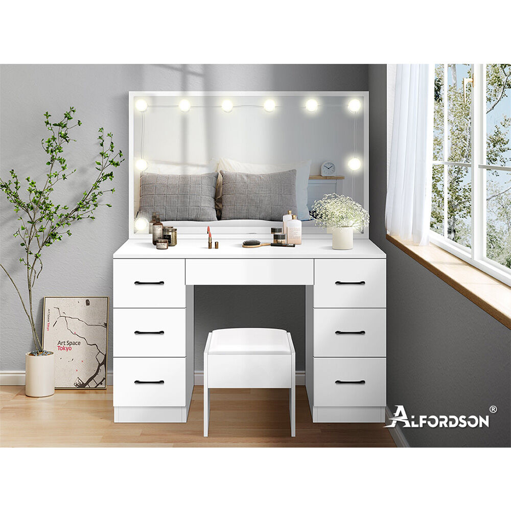 ALFORDSON Dressing Table Stool Set Makeup Mirror Storage Vanity Desk LED Bulbs - Picture 415 of 520