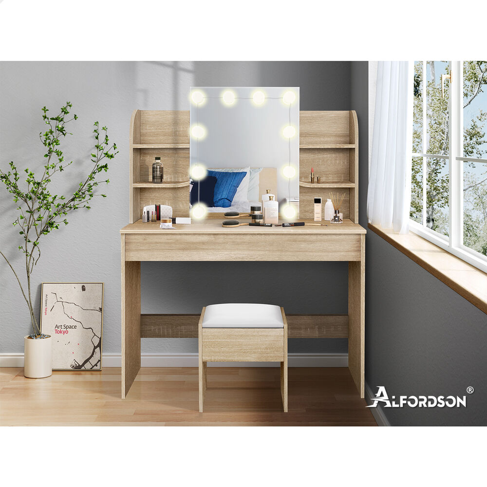 ALFORDSON Dressing Table Stool Set Makeup Mirror Storage Vanity Desk LED Bulbs - Picture 41 of 520