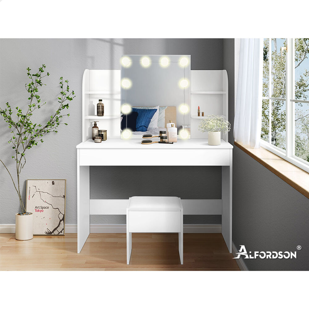 ALFORDSON Dressing Table Stool Set Makeup Mirror Storage Vanity Desk LED Bulbs - Picture 508 of 520