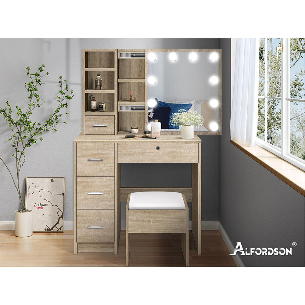 ALFORDSON Dressing Table Stool Set Makeup Mirror Storage Vanity Desk LED Bulbs - Picture 65 of 520