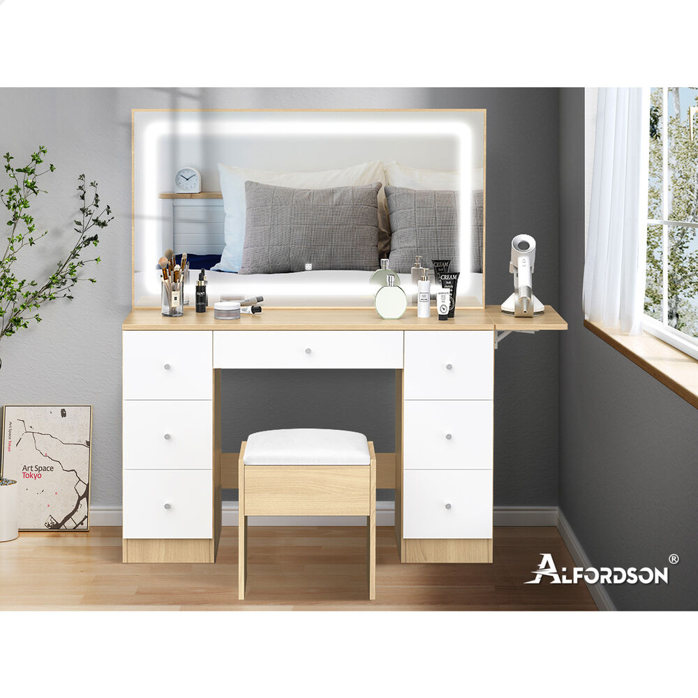 ALFORDSON Dressing Table Stool Set Makeup Mirror LED Vanity Desk 7 Drawers - Picture 33 of 34