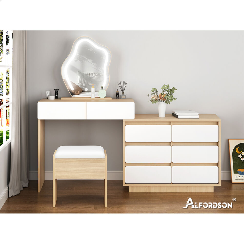 ALFORDSON Dressing Table Stool Set Makeup Mirror Vanity Desk LED 8 Drawers - Picture 53 of 54