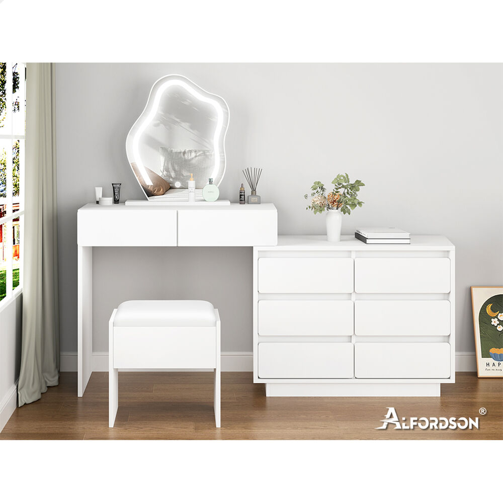 ALFORDSON Dressing Table Stool Set Makeup Mirror Vanity Desk LED 8 Drawers - Picture 29 of 54