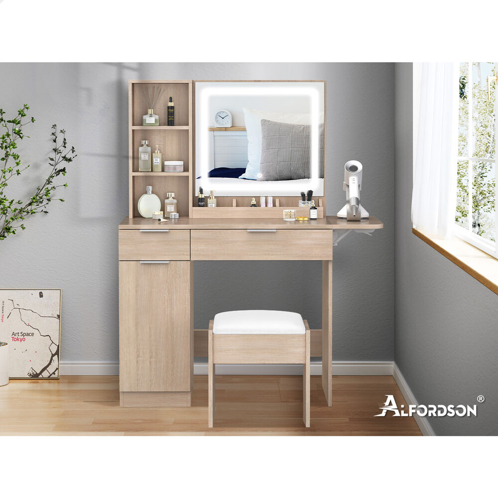 ALFORDSON Dressing Table Stool Set Makeup Mirror Storage Desk LED 10/12 Bulbs - Picture 492 of 671