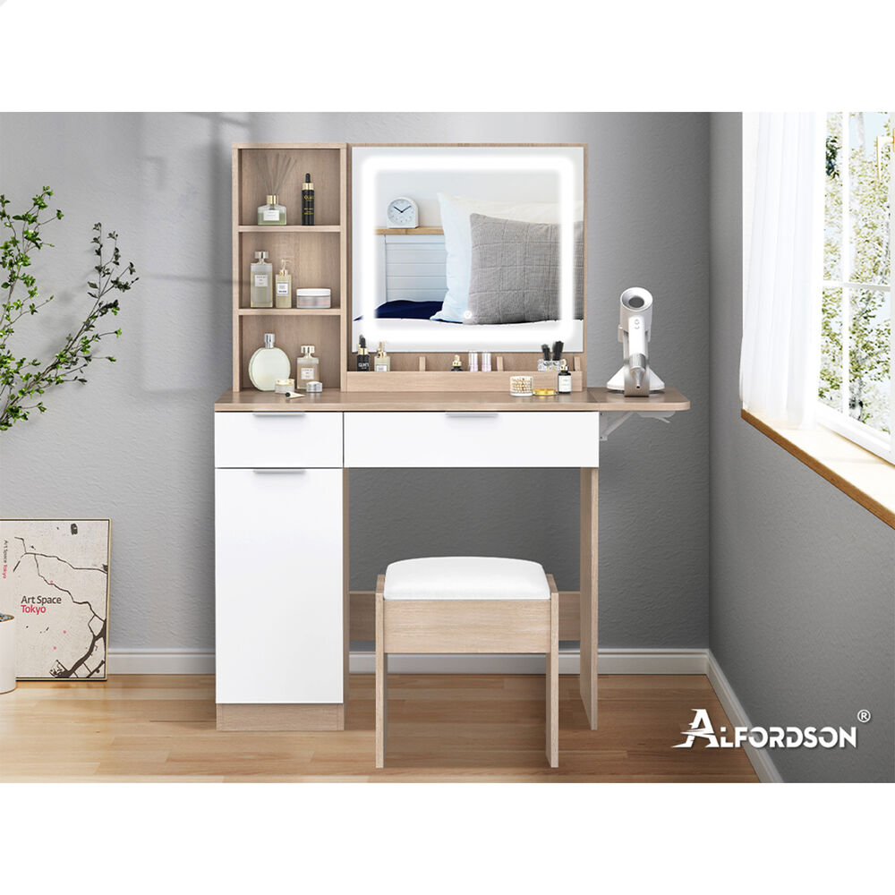 ALFORDSON Dressing Table Stool Set LED Vanity Desk Makeup Mirror Drawer Bedroom - Picture 41 of 42