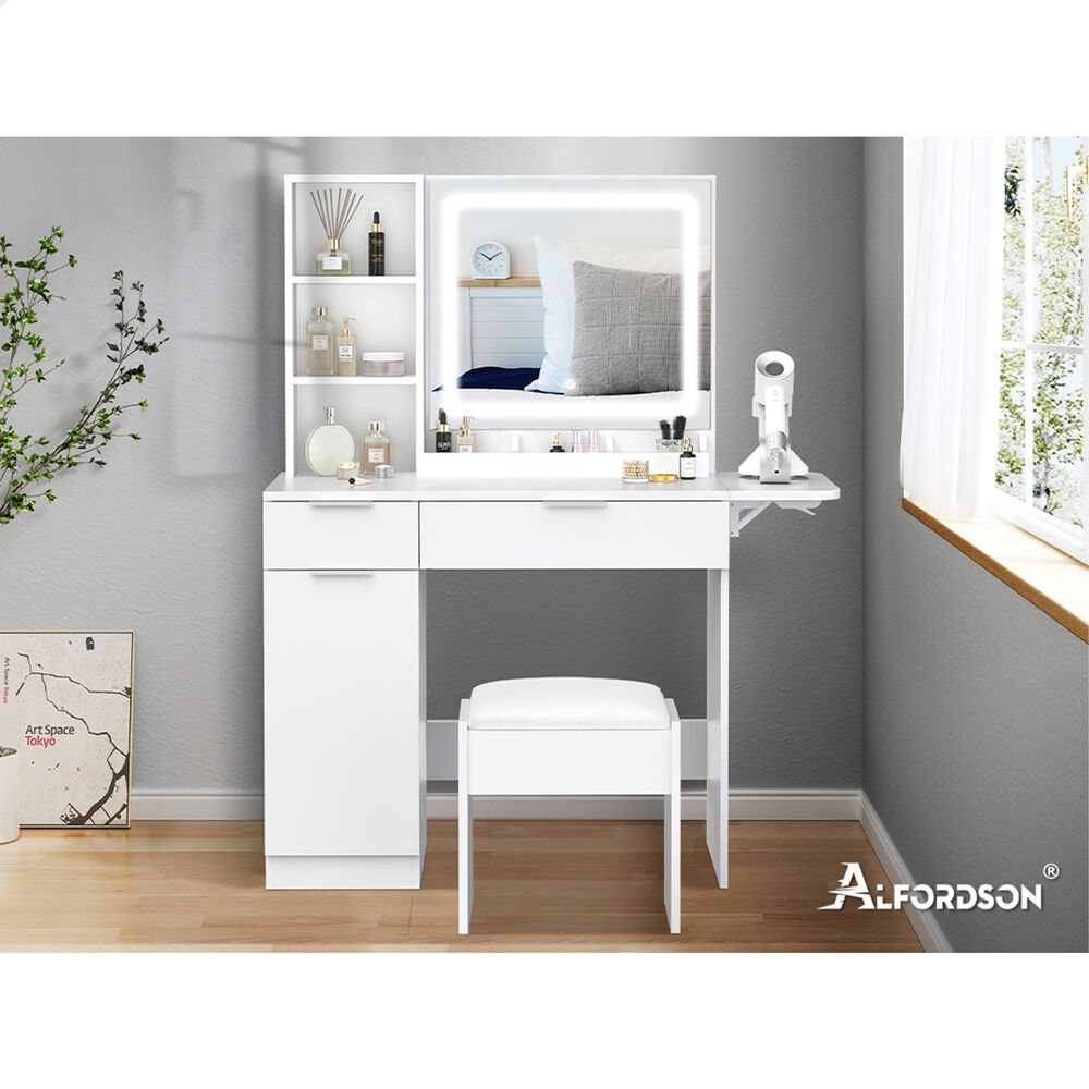ALFORDSON Dressing Table Stool Set LED Vanity Desk Makeup Mirror Drawer Bedroom - Picture 17 of 42