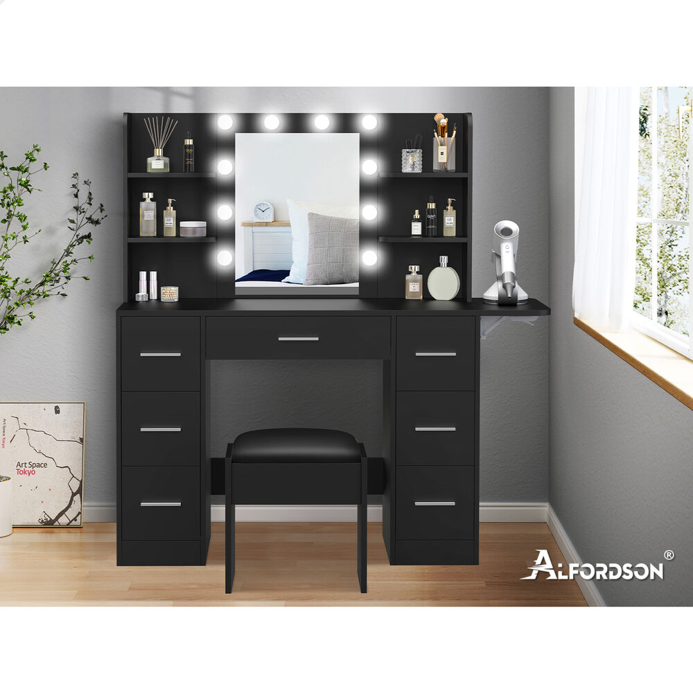 ALFORDSON Dressing Table Stool Set Makeup Mirror Storage Vanity Desk LED Bulbs - Picture 449 of 520