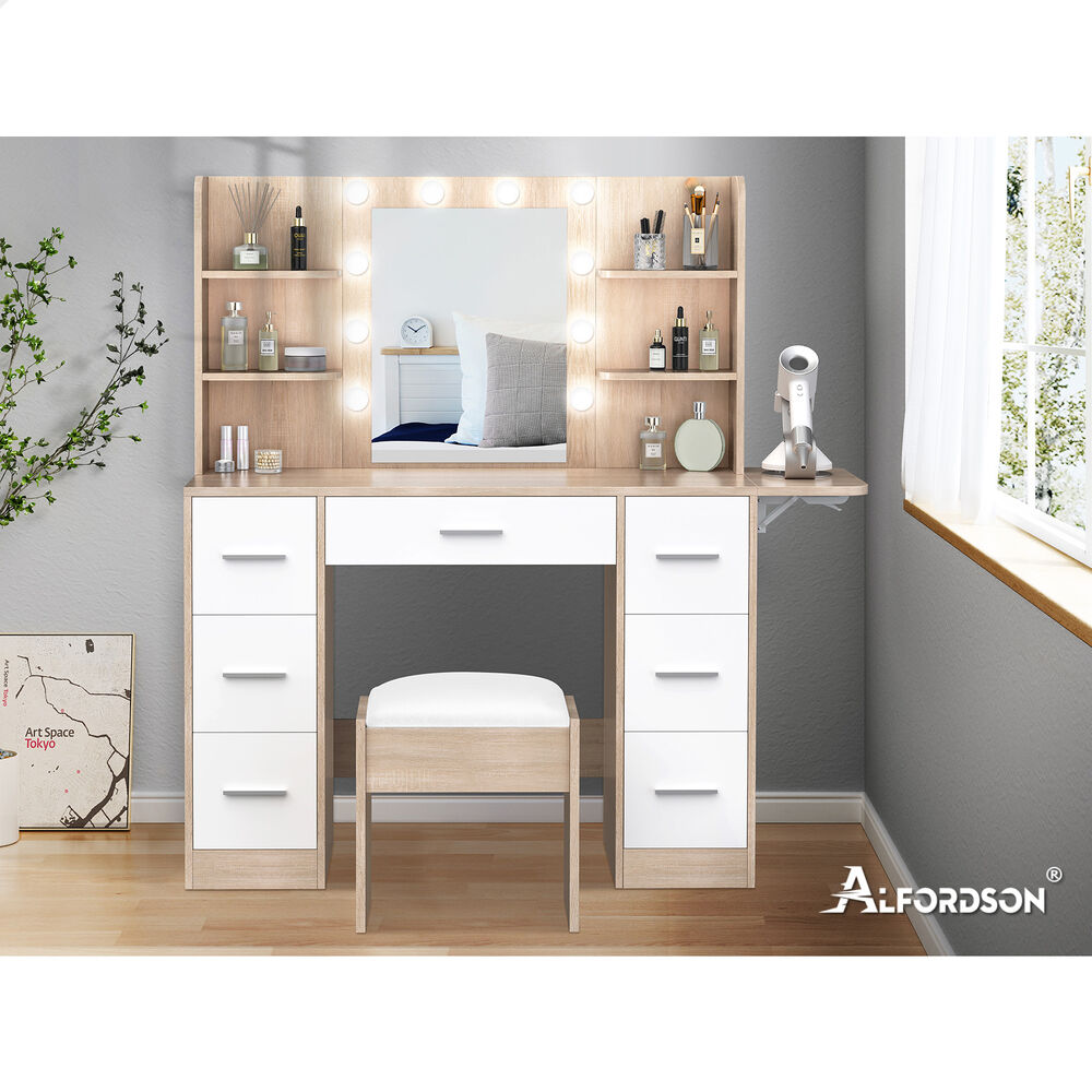 ALFORDSON Dressing Table Stool Set Makeup Mirror Storage Vanity Desk LED Bulbs - Picture 460 of 520