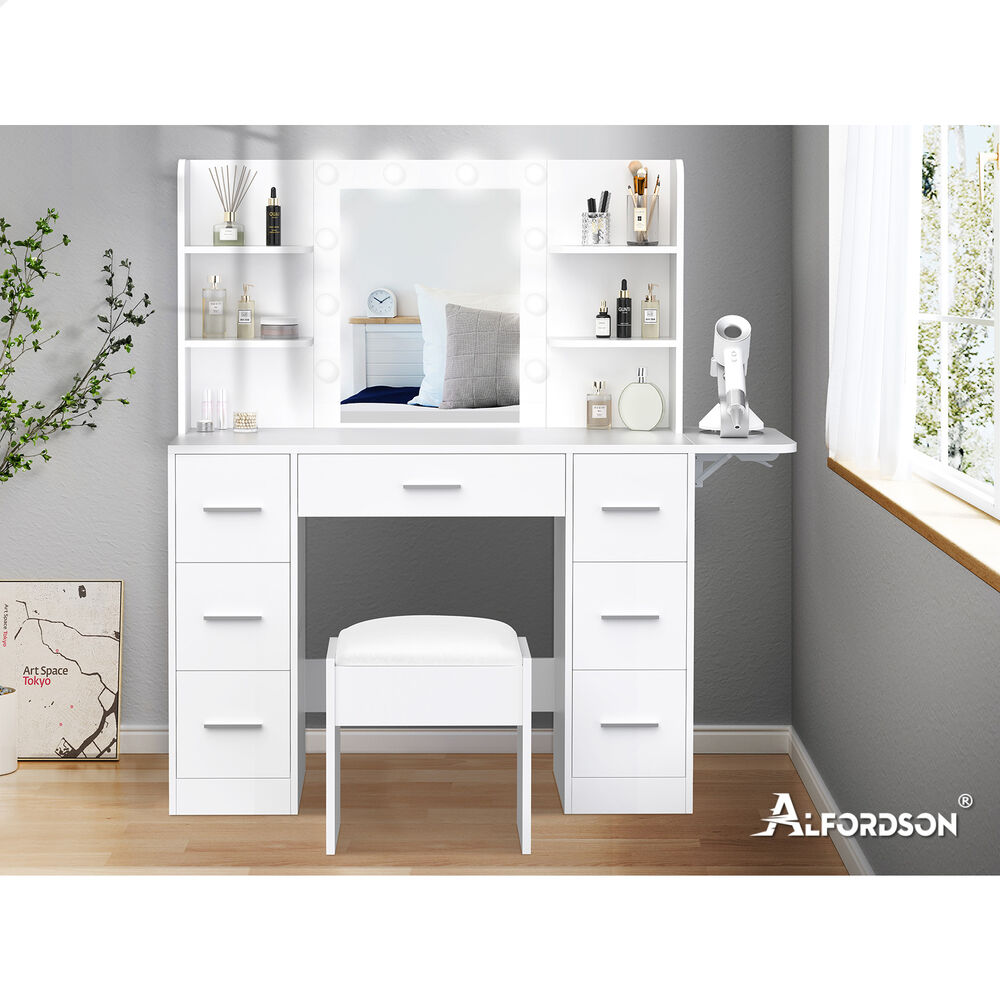 ALFORDSON Dressing Table Stool Set Makeup Mirror Storage Vanity Desk LED Bulbs - Picture 472 of 520