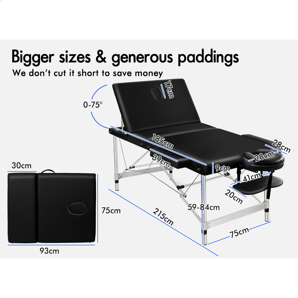 ALFORDSON Massage Table 3 Fold 65/75/85cm Foldable Portable Bed Aluminium Desk - Picture 131 of 168