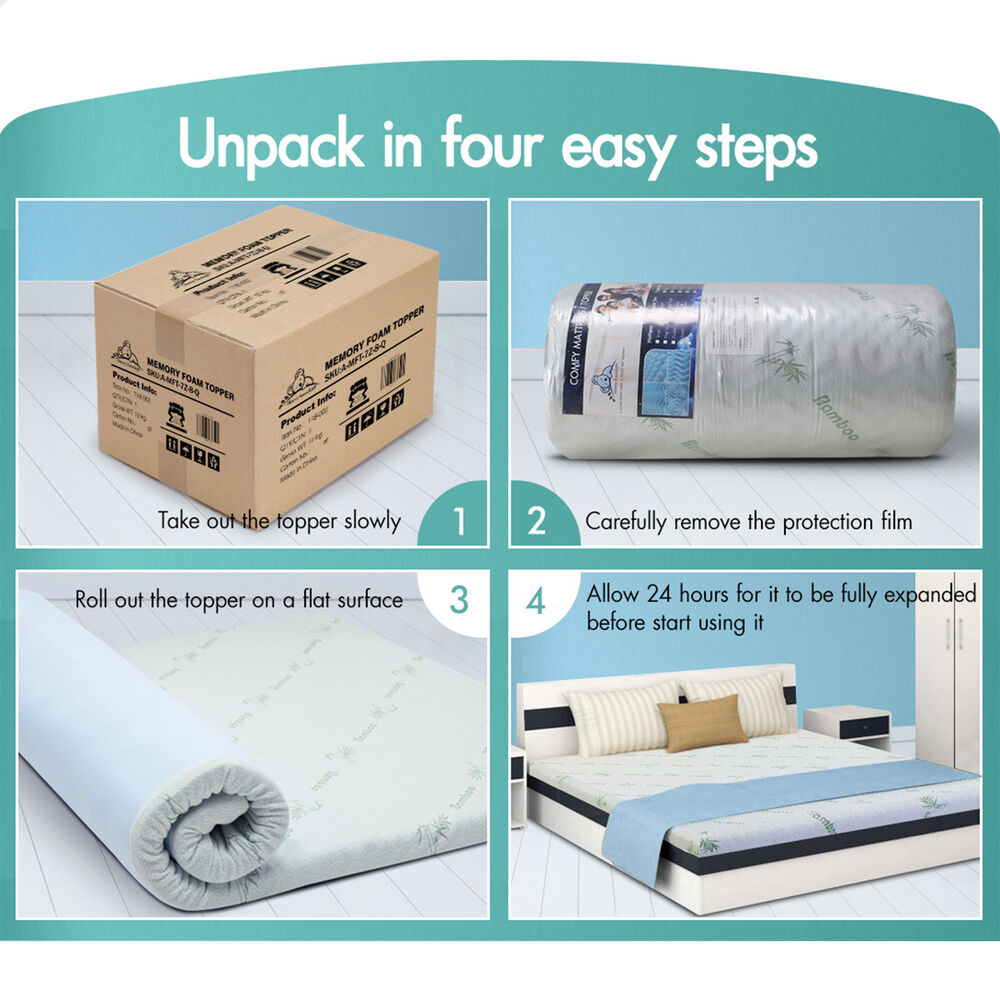 STARRY EUCALYPT Memory Foam Mattress Topper 5/8/10/12cm Bamboo 7-Zone Cool Gel - Picture 23 of 912