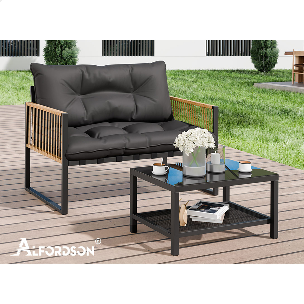 ALFORDSON 2PCS Outdoor Lounge Sofa Set Wicker Furniture Table and Chairs Garden - Picture 22 of 55