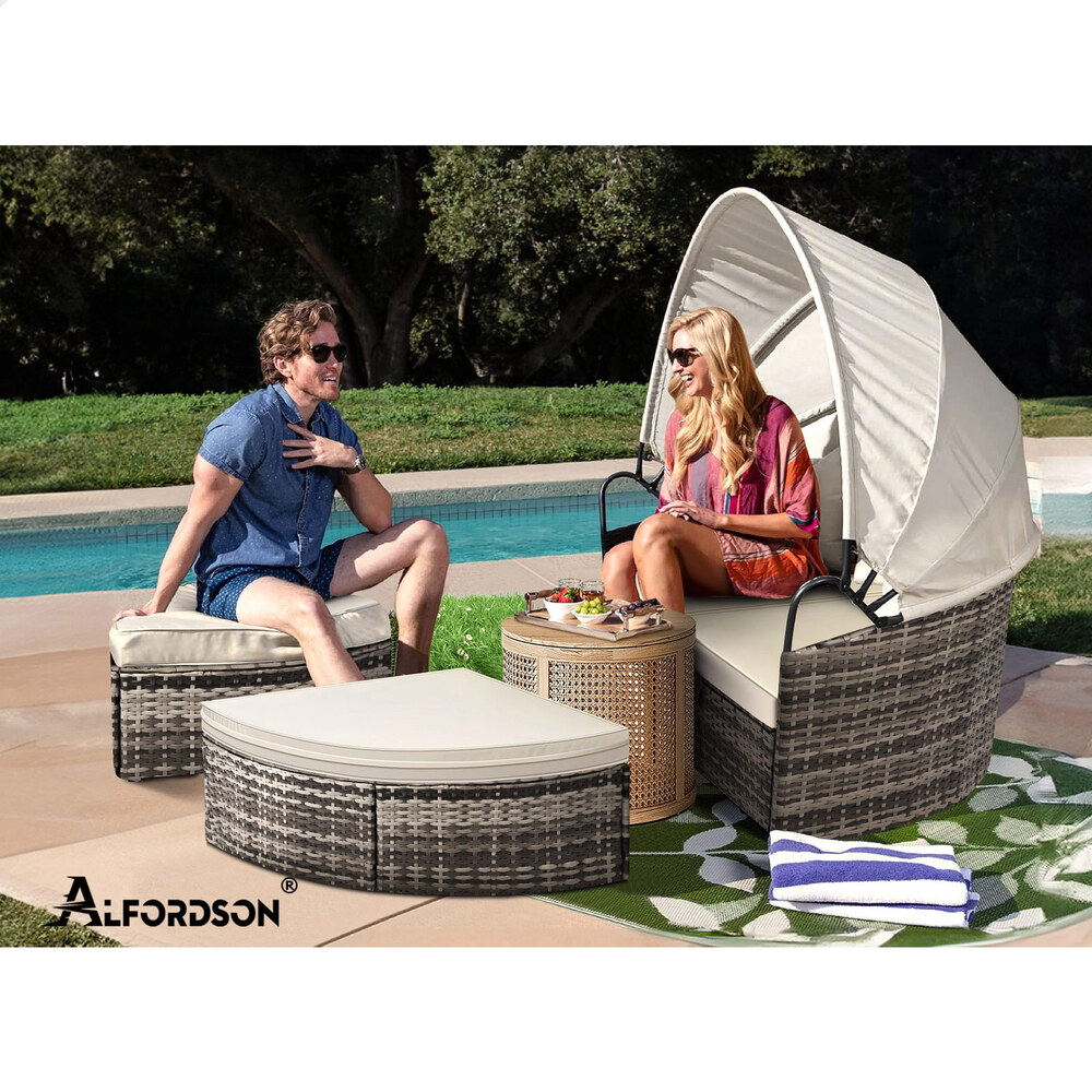 ALFORDSON Outdoor Sun Lounge Day Bed Patio Chairs Garden Furniture Wicker Sofa - Picture 12 of 37