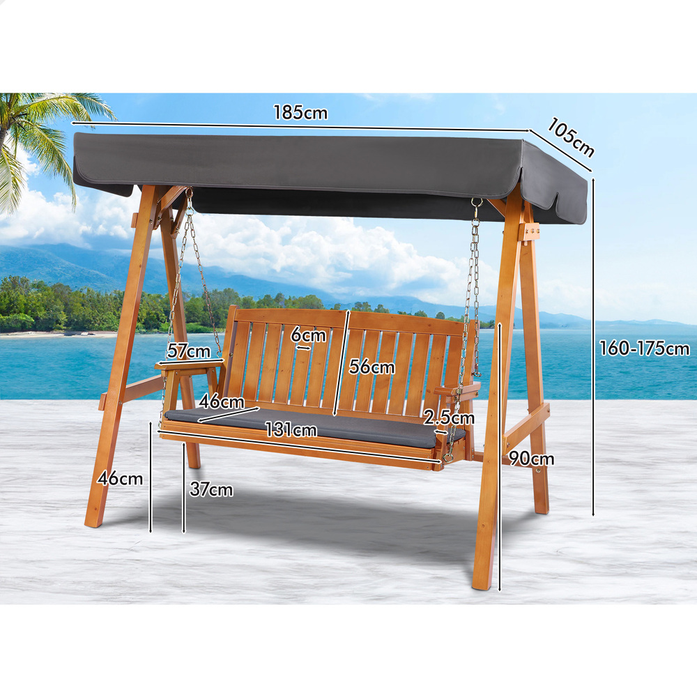 ALFORDSON Swing Chair Outdoor Furniture Wooden Garden Patio Bench Seat Canopy - Picture 53 of 54