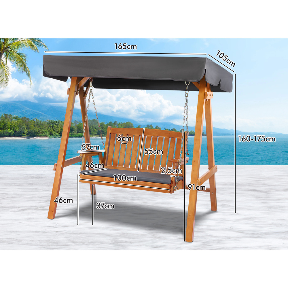 ALFORDSON Swing Chair Outdoor Furniture Wooden Garden Patio Bench Seat Canopy - Picture 29 of 54