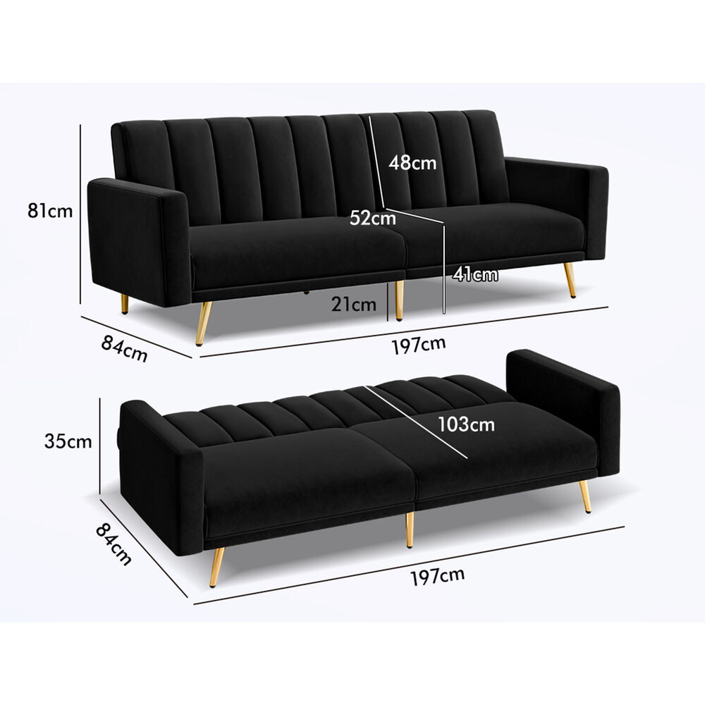 ALFORDSON Sofa Bed Futon Couch 3 Seater Lounge Chair Convertible Velvet - Picture 26 of 39