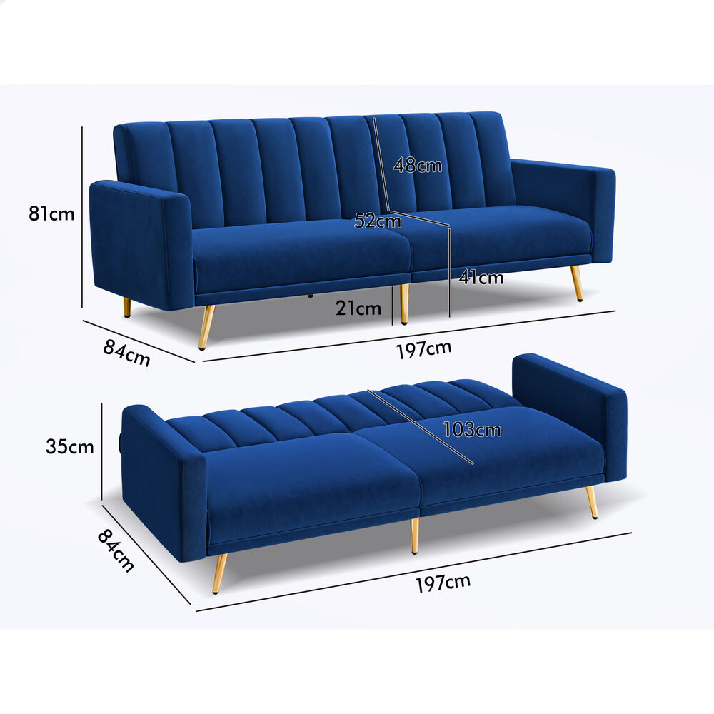ALFORDSON Sofa Bed Futon Couch 3 Seater Lounge Chair Convertible Velvet - Picture 14 of 39