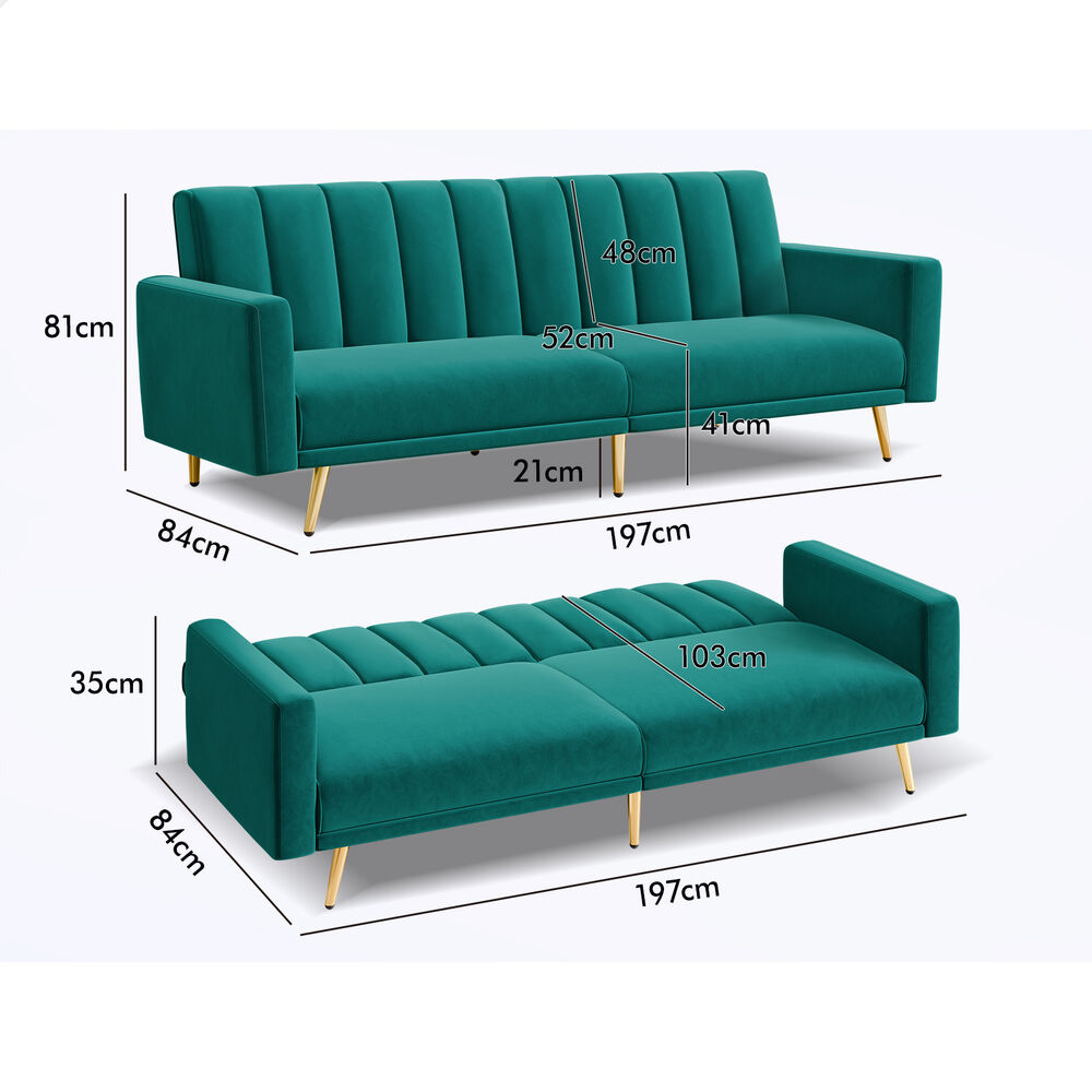 ALFORDSON Sofa Bed Futon Couch 3 Seater Lounge Chair Convertible Velvet - Picture 38 of 39