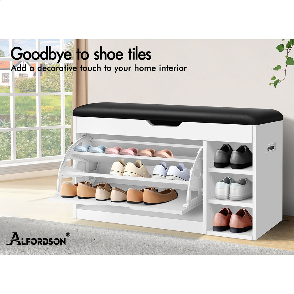 ALFORDSON Shoe Cabinet Bench Storage Rack Organiser Shelf 12/18 Pairs White - Picture 77 of 77