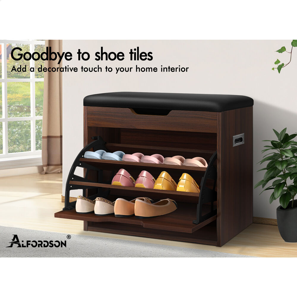 ALFORDSON Shoe Cabinet Bench Storage Rack Organiser Shelf 12/18 Pairs White - Picture 32 of 77