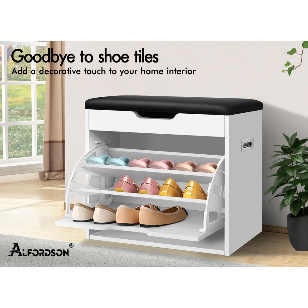 ALFORDSON Shoe Cabinet Bench Storage Rack Organiser Shelf 12/18 Pairs White - Picture 43 of 77
