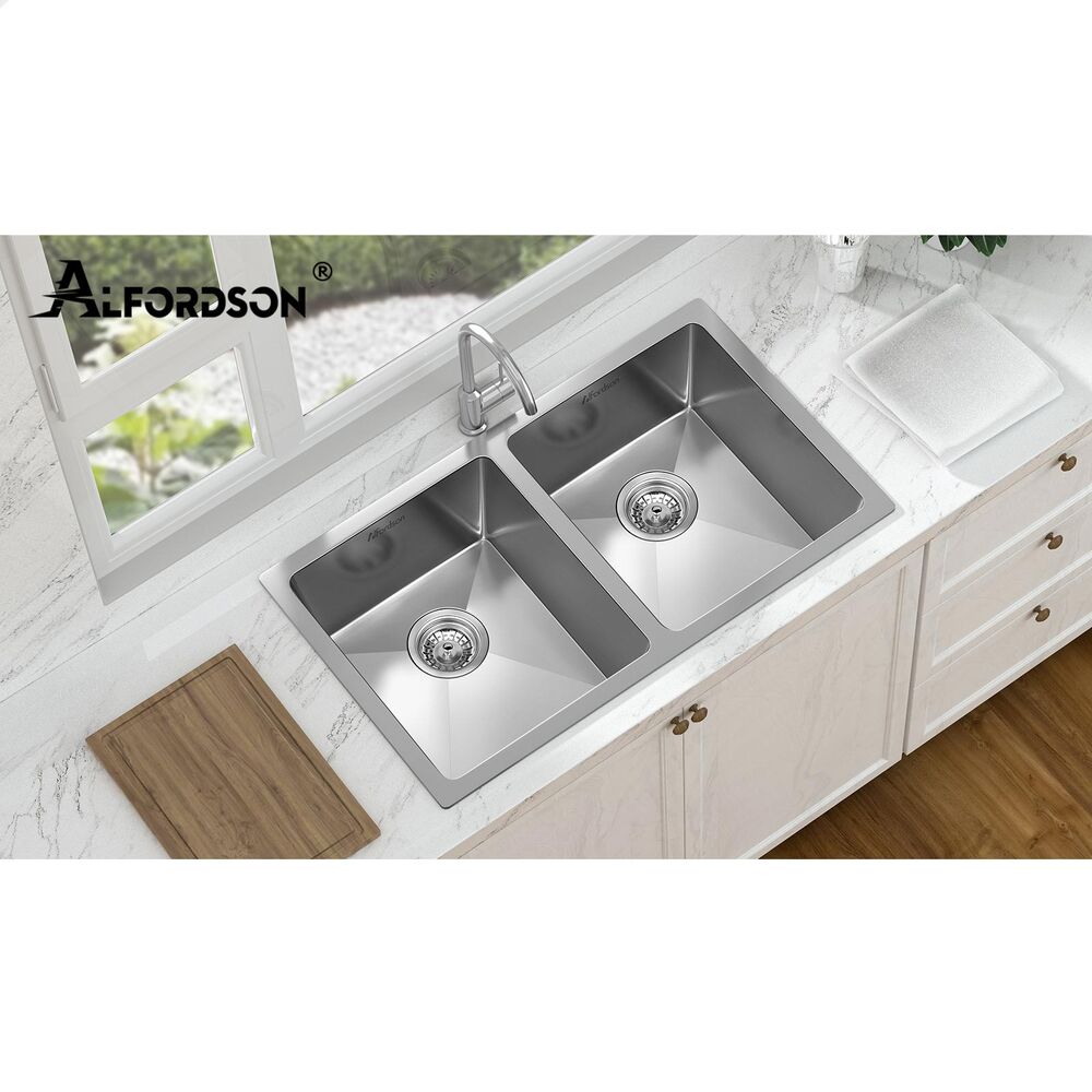 ALFORDSON Kitchen Sink Basin Stainless Steel Top Flush Under Mount Double Bowl - Picture 14 of 69