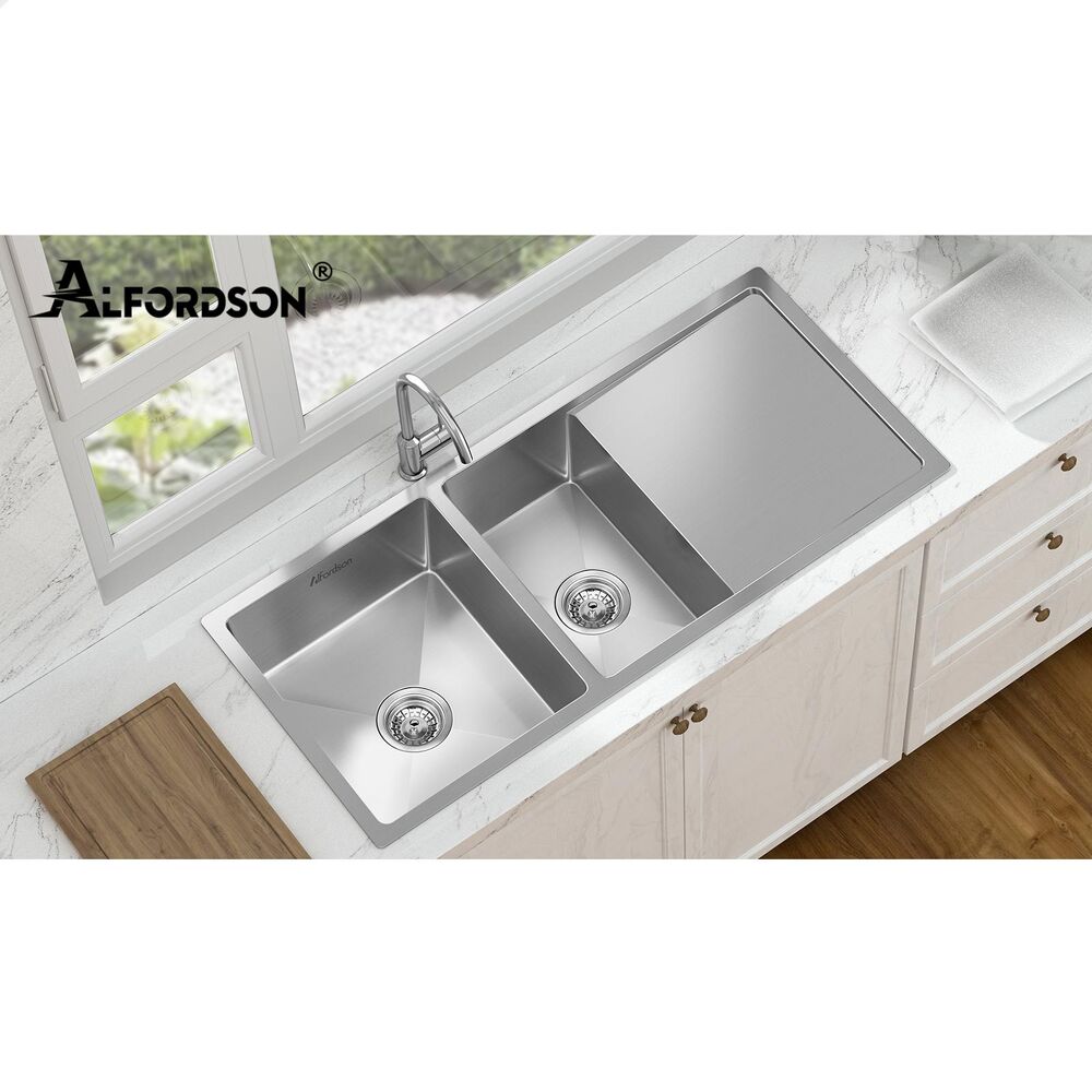ALFORDSON Kitchen Sink Basin Stainless Steel Top Flush Under Mount Double Bowl - Picture 58 of 69