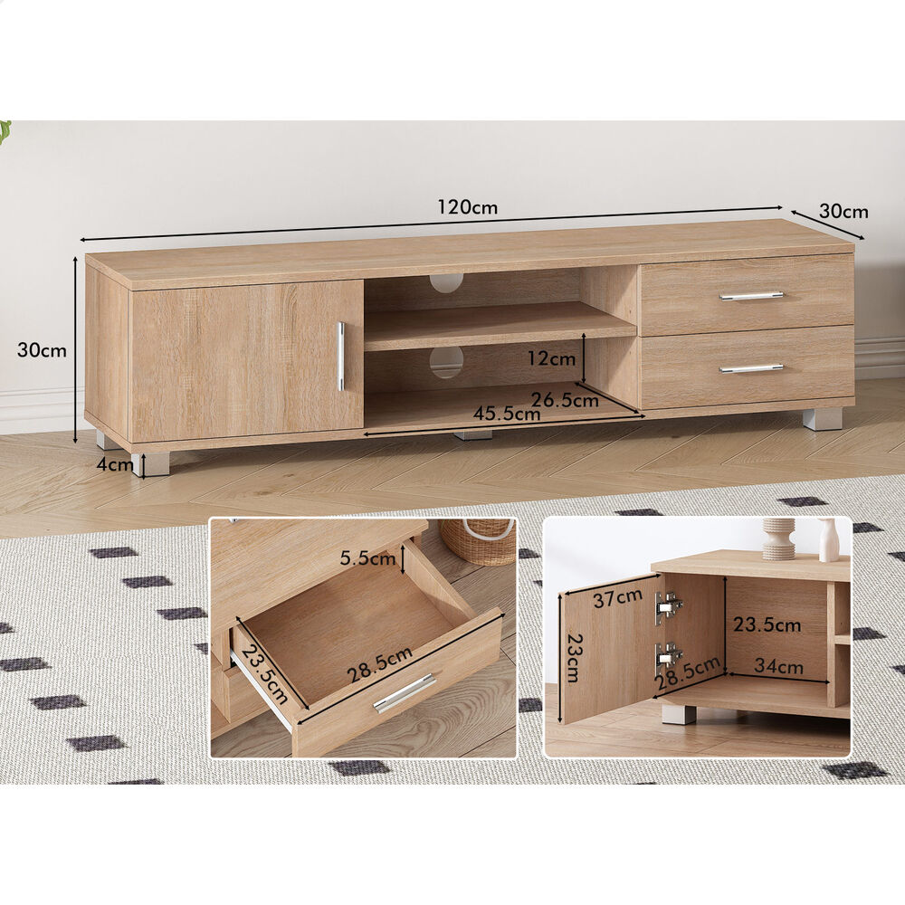 ALFORDSON TV Cabinet Entertainment Unit Stand 120cm Storage Shelf Drawers Wooden - Picture 35 of 48