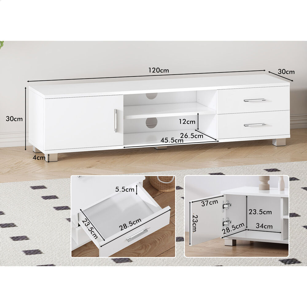 ALFORDSON TV Cabinet Entertainment Unit Stand 120cm Storage Shelf Drawers Wooden - Picture 47 of 48