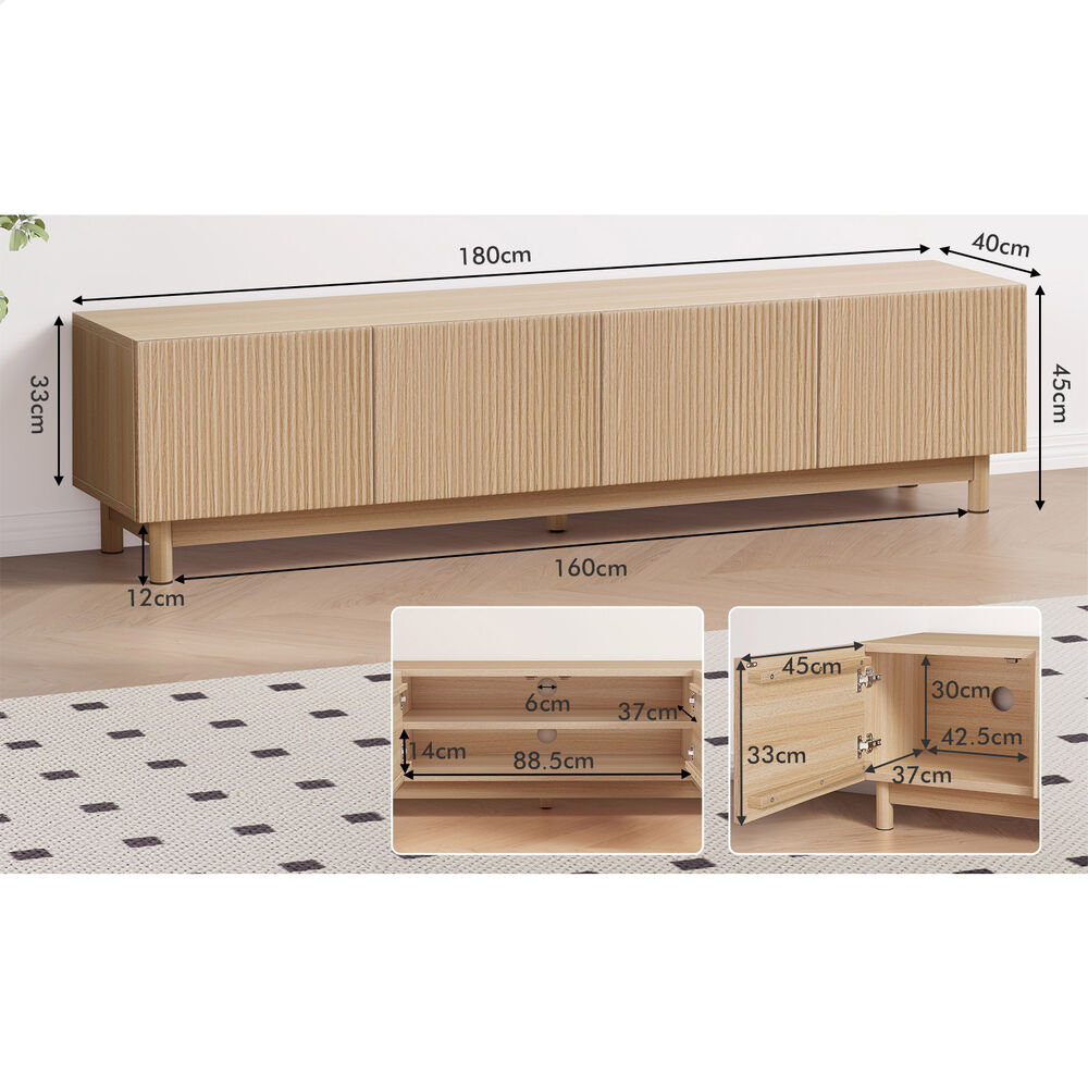 ALFORDSON Entertainment Unit TV Cabinet Stand 180cm Storage Shelves Doors - Picture 47 of 60