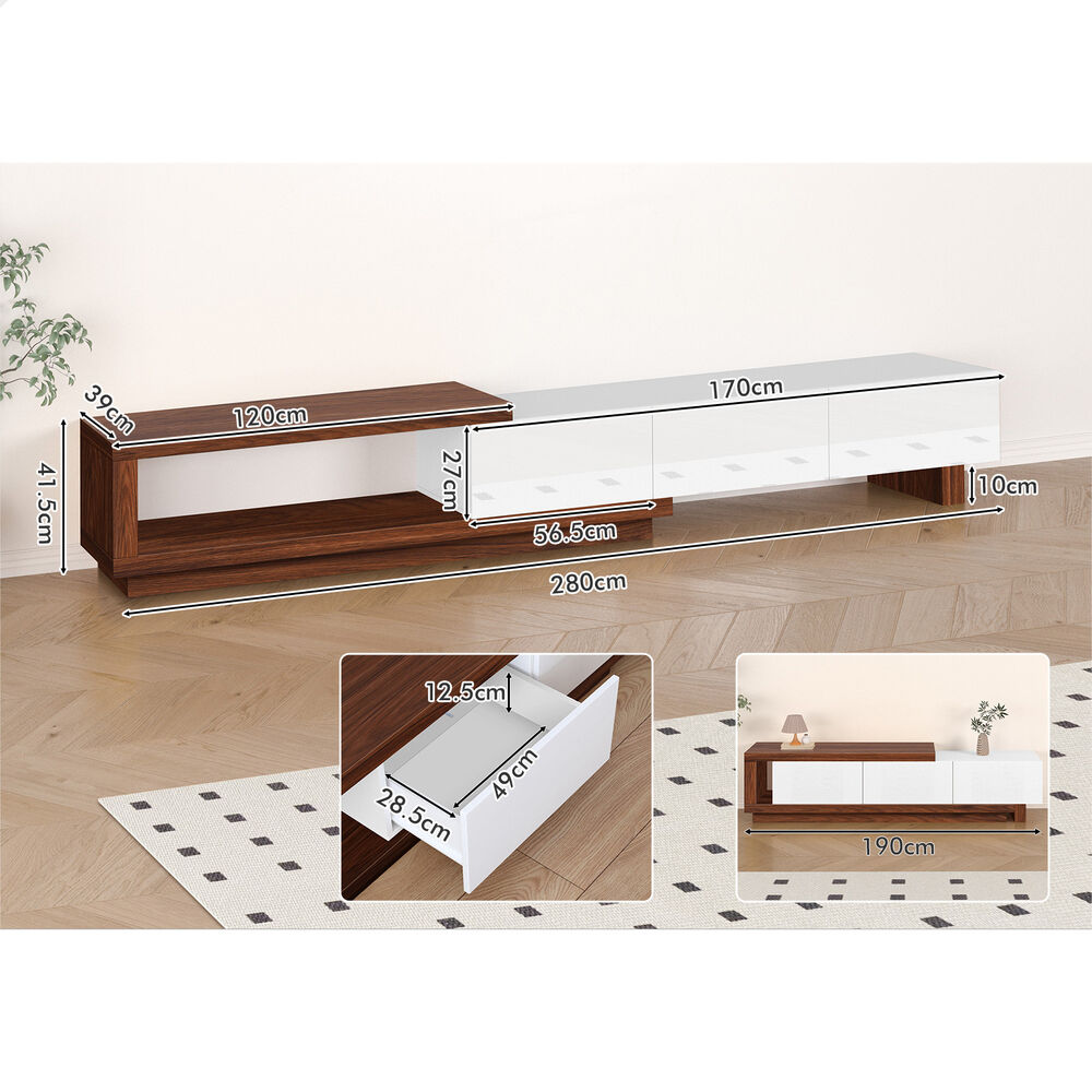 ALFORDSON Extendable Entertainment Unit TV Cabinet 190-280cm Stand Storage Shelf - Picture 47 of 60