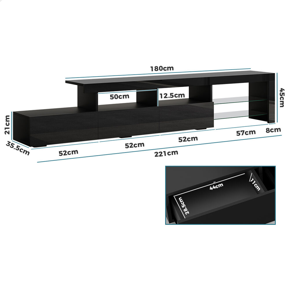 ALFORDSON Entertainment Unit 220cm TV Cabinet Stand LED Lights Gloss Storage - Picture 23 of 48