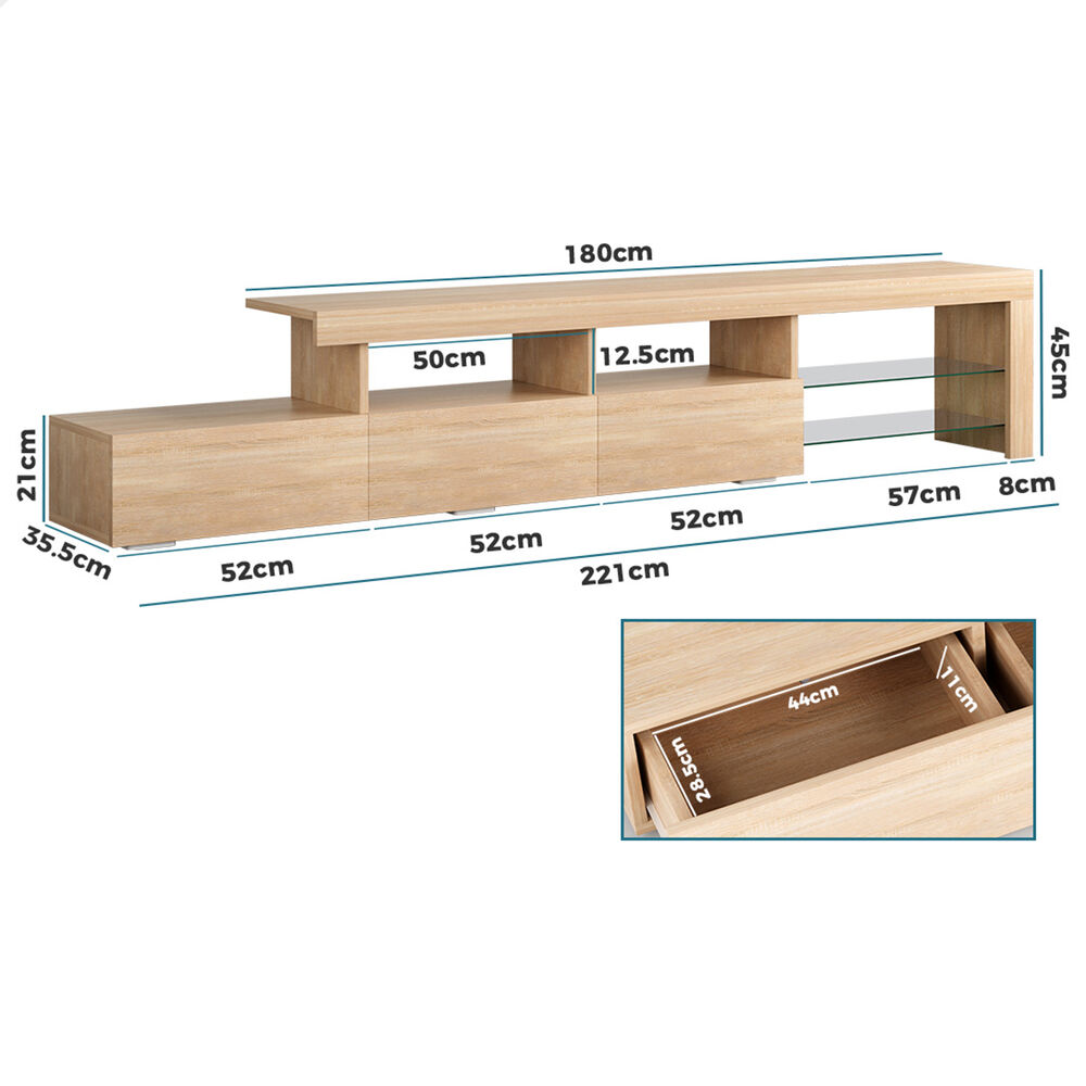 ALFORDSON Entertainment Unit 220cm TV Cabinet Stand LED Lights Gloss Storage - Picture 35 of 48