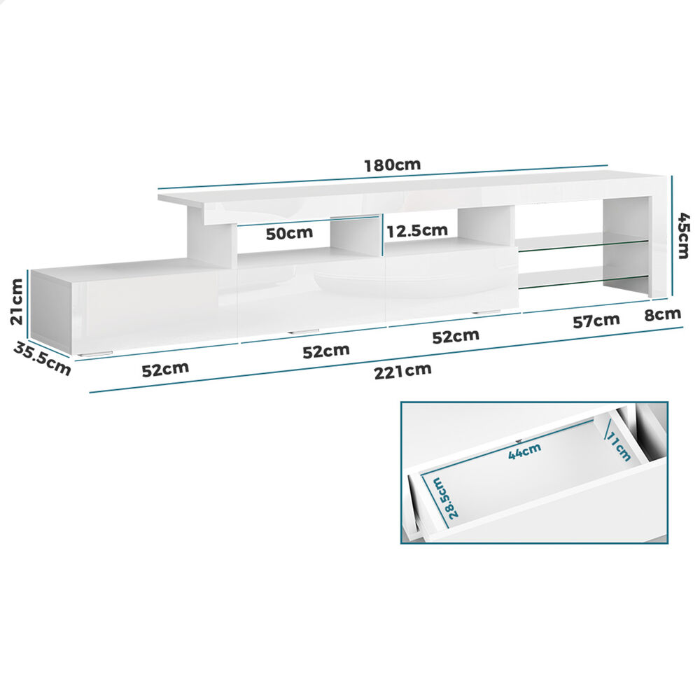 ALFORDSON Entertainment Unit 220cm TV Cabinet Stand LED Lights Gloss Storage - Picture 47 of 48