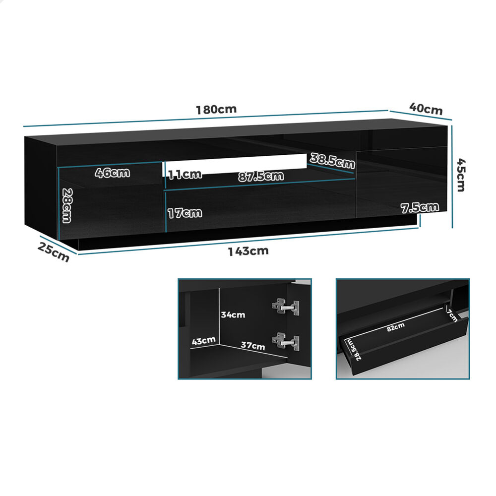 ALFORDSON Entertainment Unit 180cm TV Cabinet Stand LED Light High Gloss Drawer - Picture 23 of 48