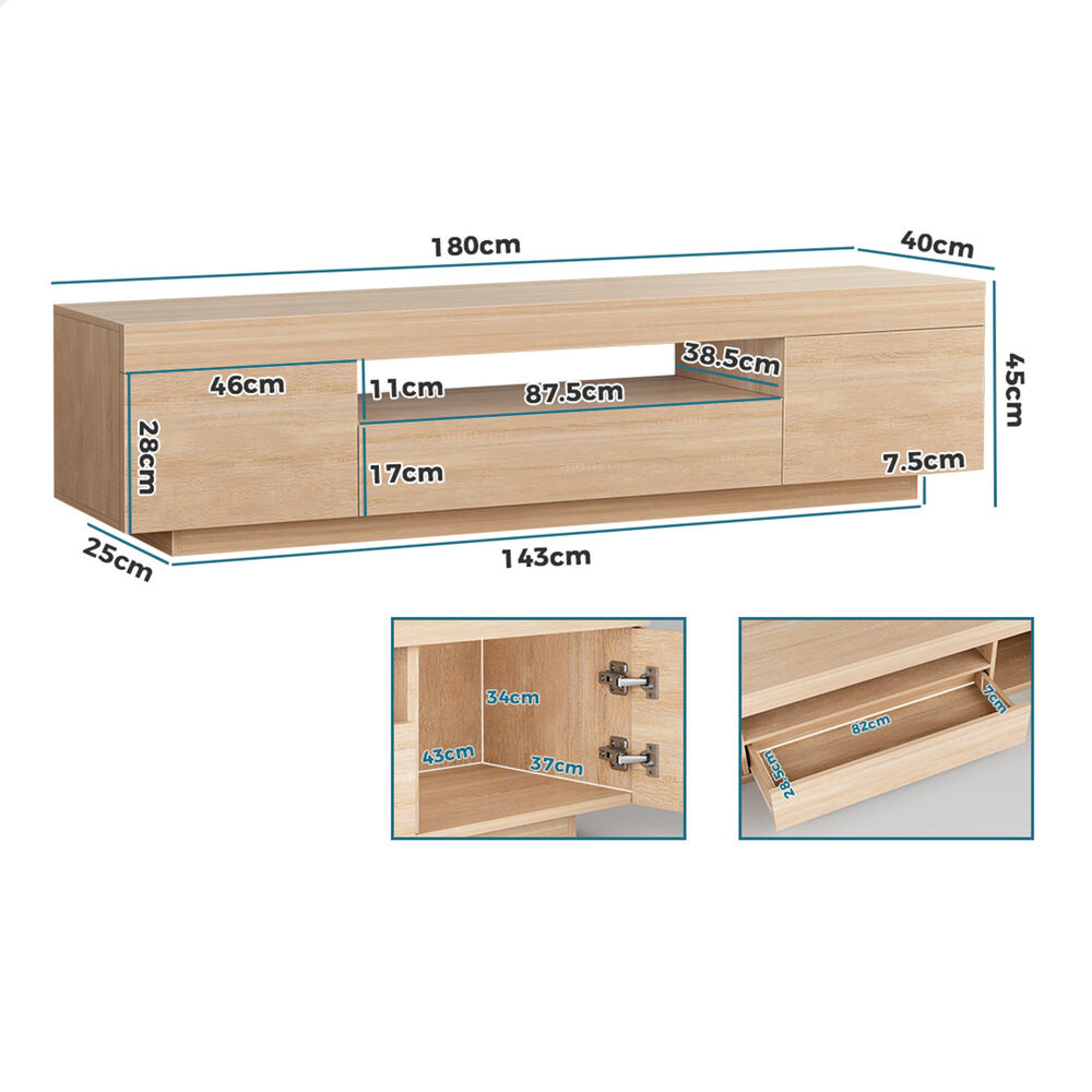 ALFORDSON Entertainment Unit 180cm TV Cabinet Stand LED Light High Gloss Drawer - Picture 35 of 48