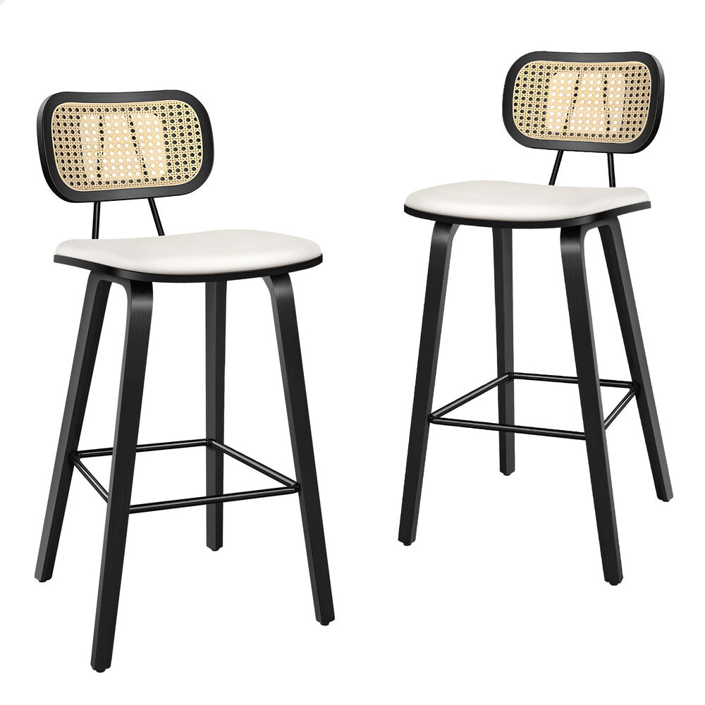 ALFORDSON Bar Stools Kitchen Vintage Leather Seat Rattan Chair Fiona x2/x4 - Picture 12 of 89