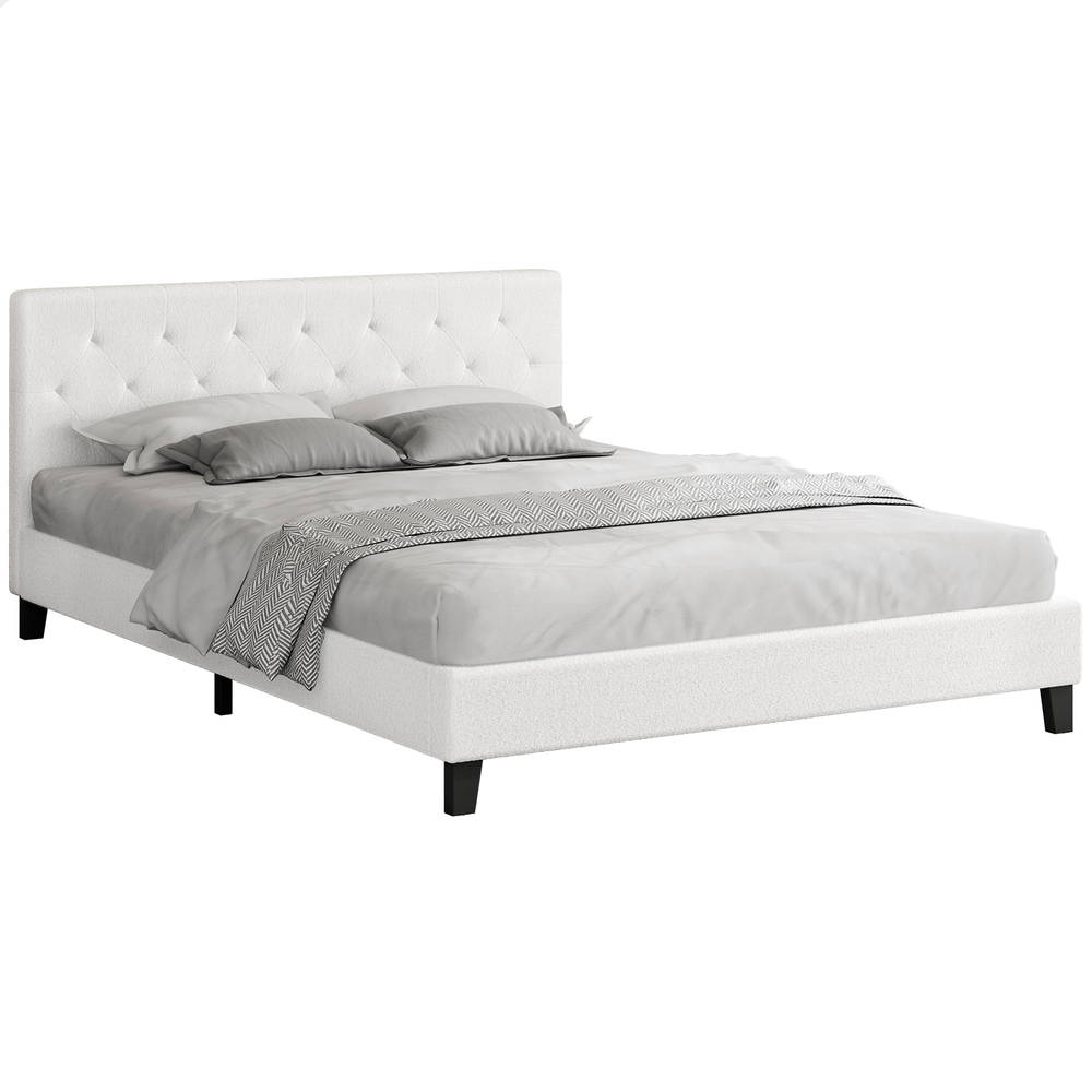 ALFORDSON Bed Frame Queen Double King Single Wooden Base Platform White Boucle - Picture 50 of 62