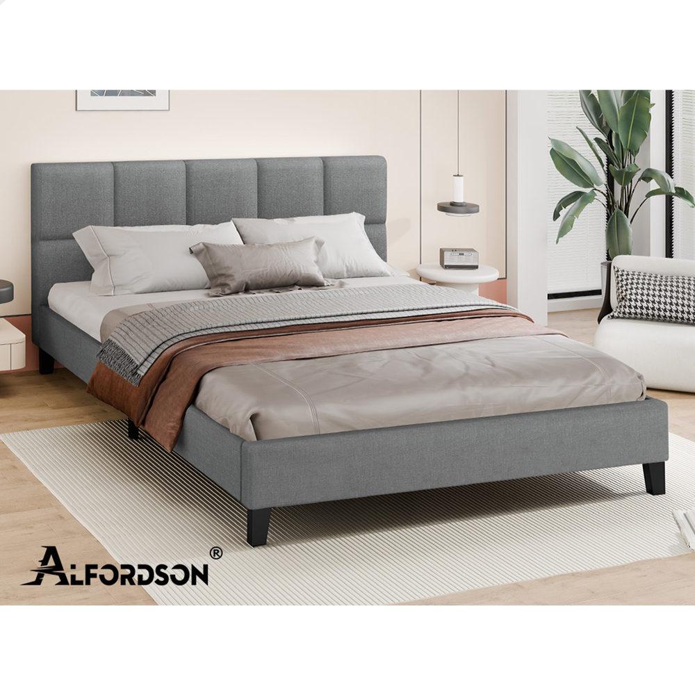 ALFORDSON Bed Frame Queen Double King Single Base Wooden Slats Fabric Grey - Picture 13 of 61