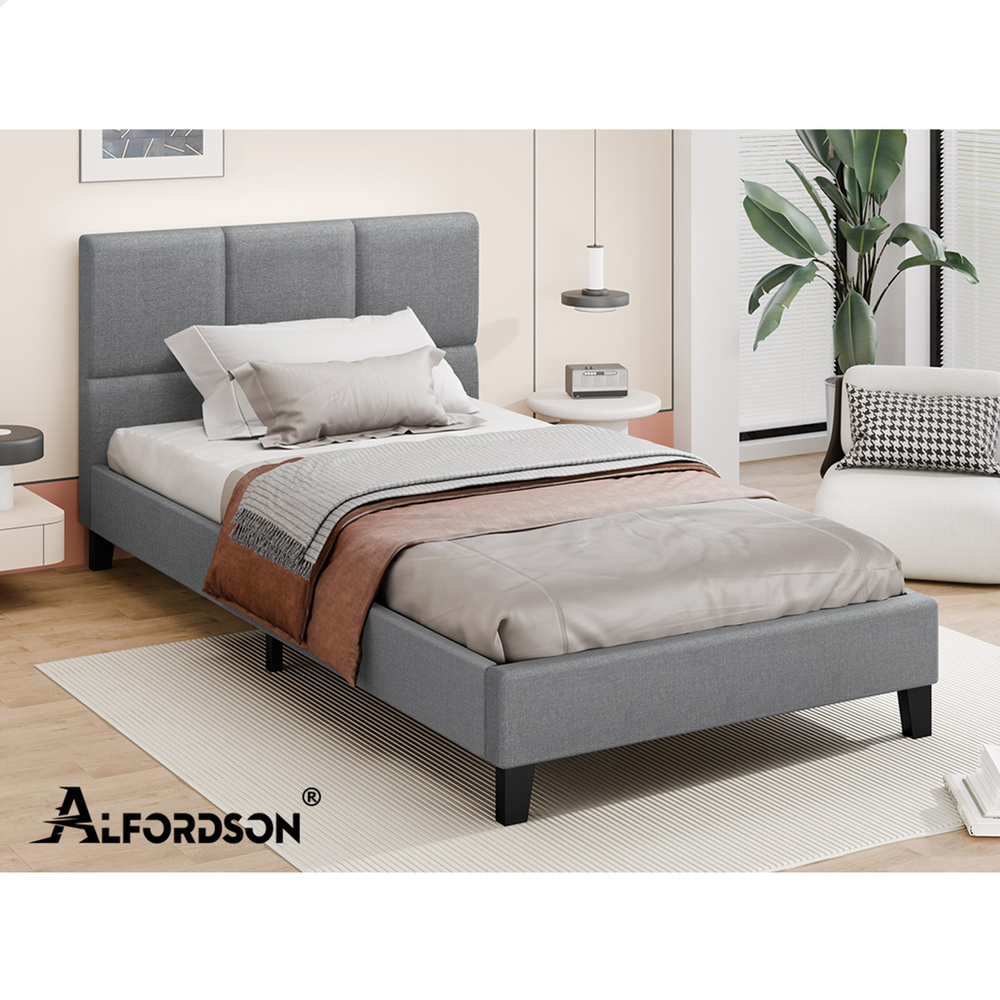 ALFORDSON Bed Frame Queen Double King Single Base Wooden Slats Fabric Grey - Picture 37 of 61
