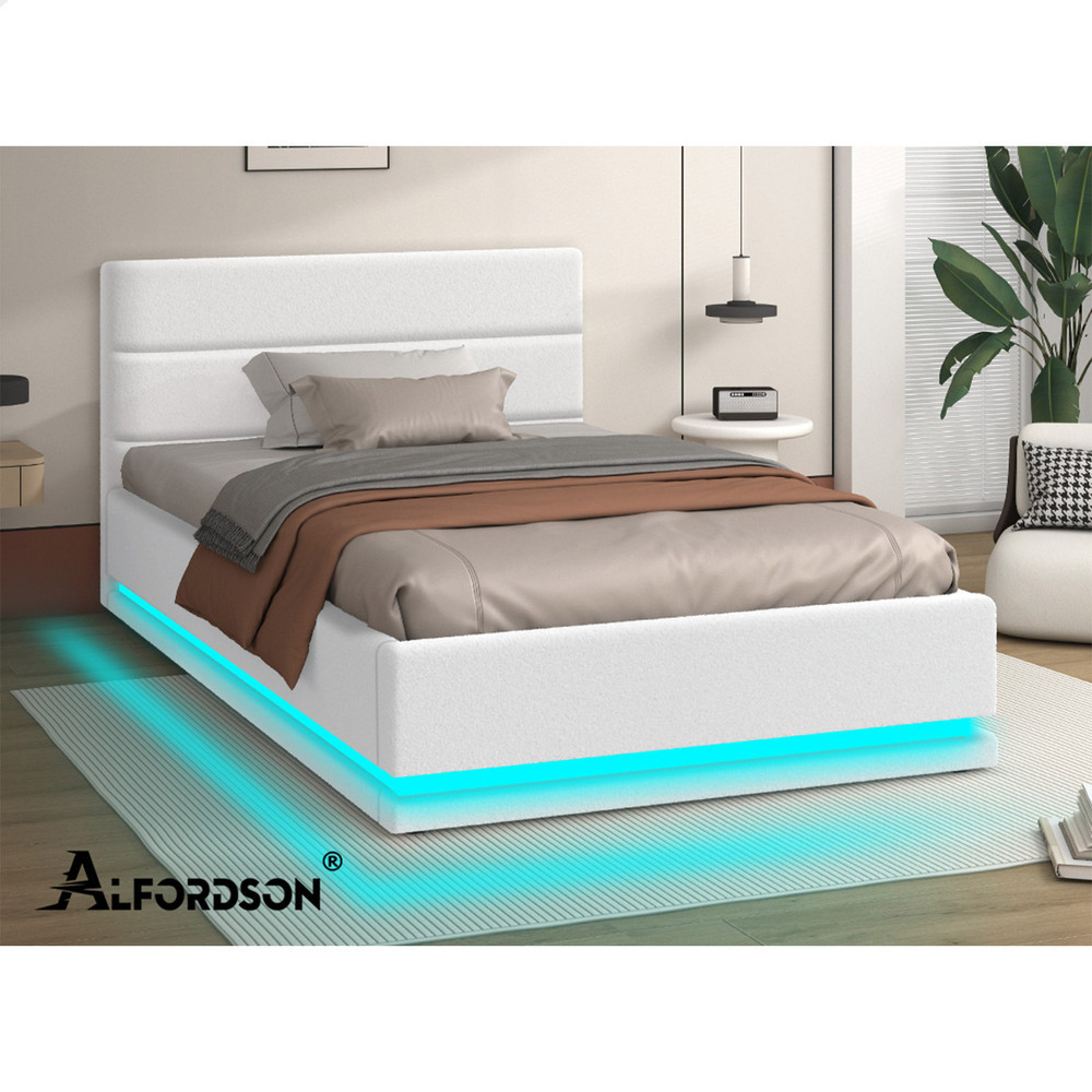 ALFORDSON Bed Frame Double Queen King RGB LED Gas Lift Storage Base Leather - Picture 386 of 1,903
