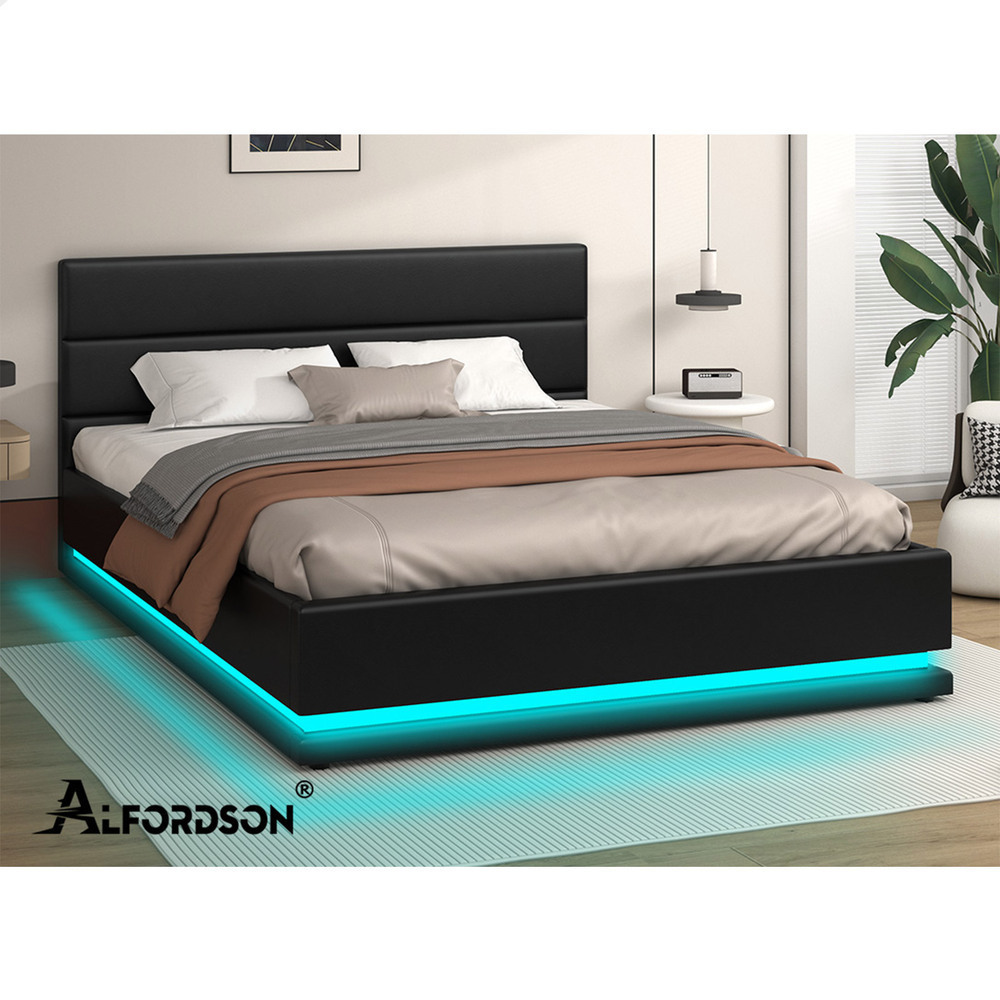 ALFORDSON Bed Frame Double Queen King RGB LED Gas Lift Storage Base Leather - Picture 1,796 of 1,903