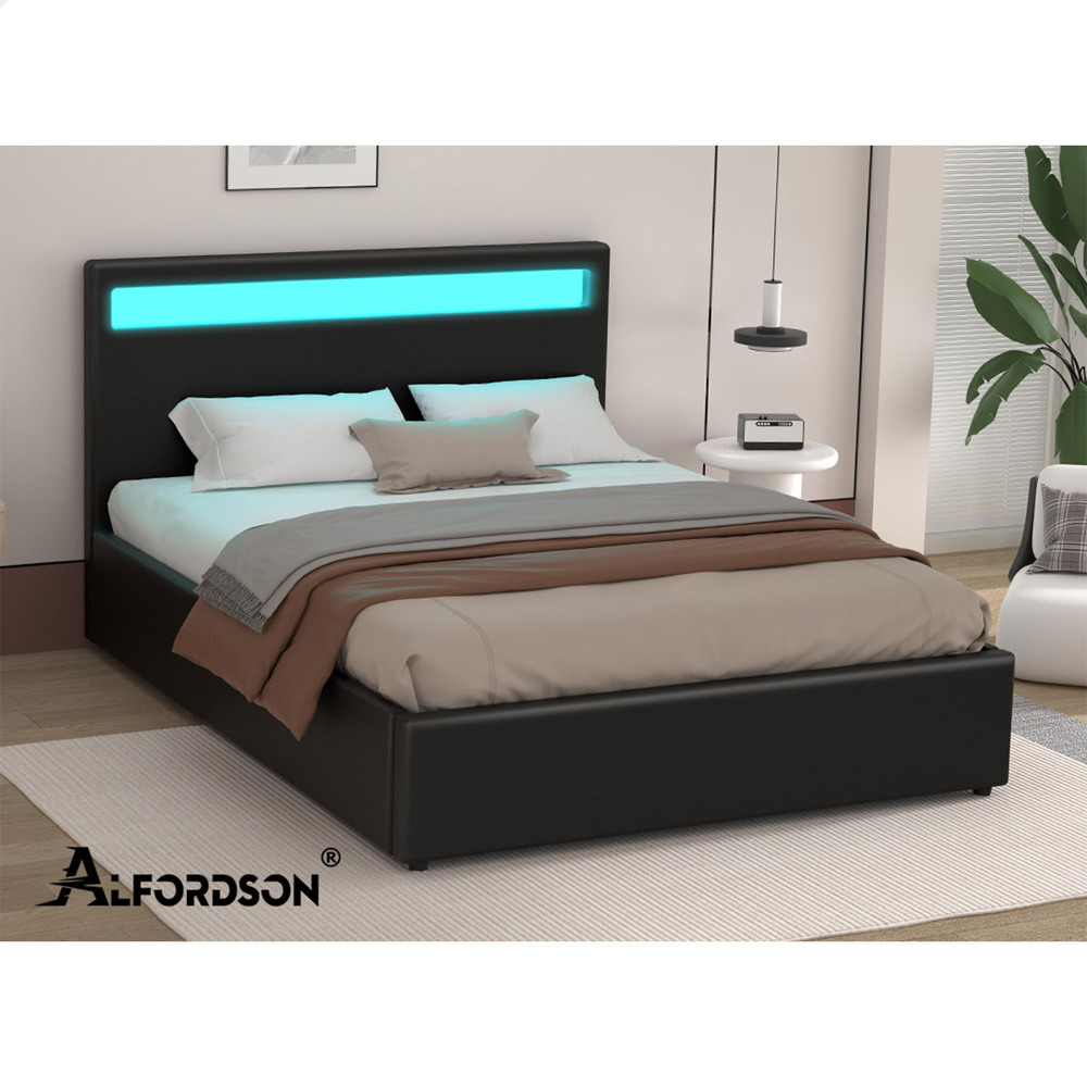 ALFORDSON Bed Frame Double Queen King RGB LED Gas Lift Storage Base - Picture 37 of 145