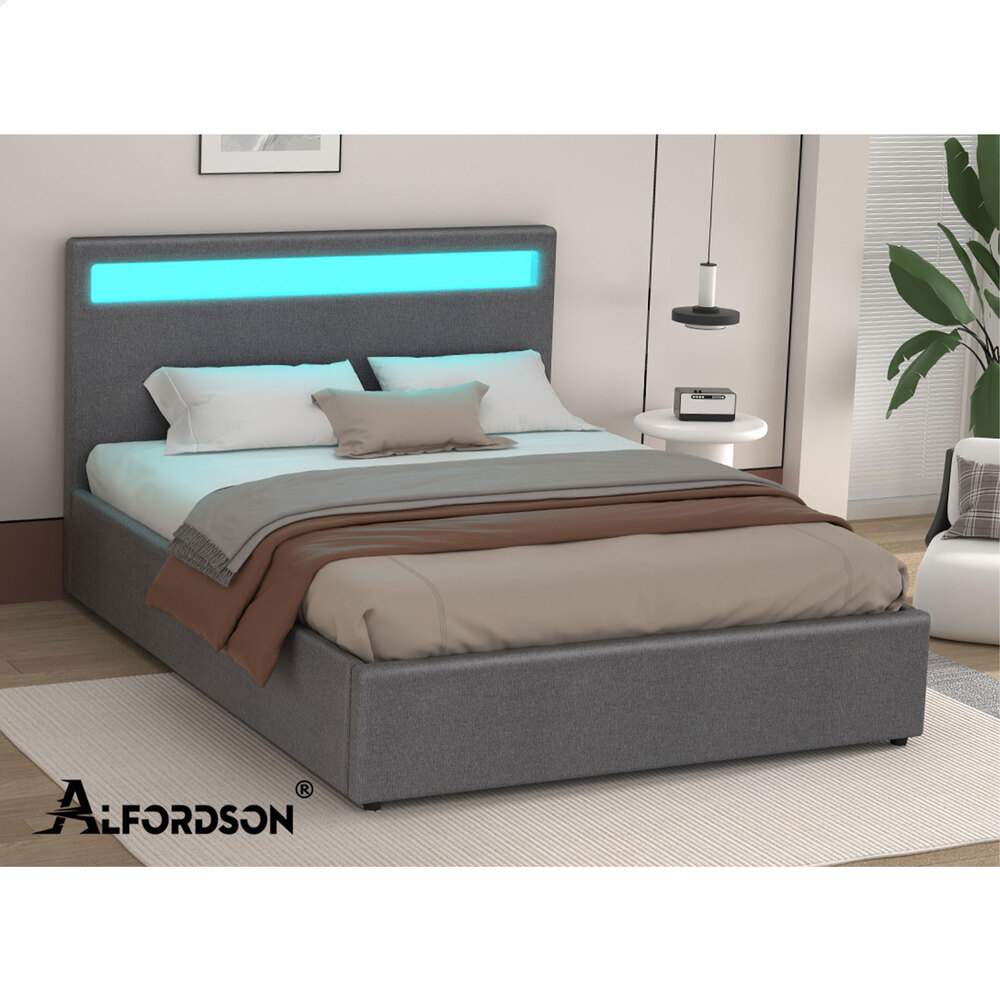 ALFORDSON Bed Frame Double Queen King RGB LED Gas Lift Storage Base - Picture 25 of 145