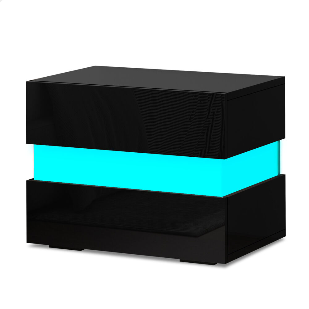 ALFORDSON Bedside Table RGB LED Nightstand 2/3 Drawers 4 Side High Gloss - Picture 35 of 111