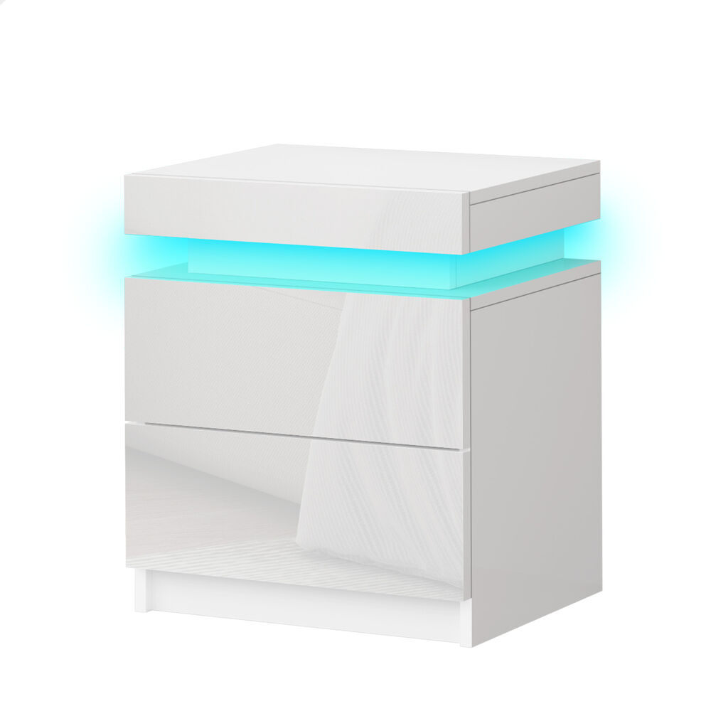 ALFORDSON Bedside Table RGB LED Nightstand 2 Drawers 4 Side High Gloss - Picture 22 of 22