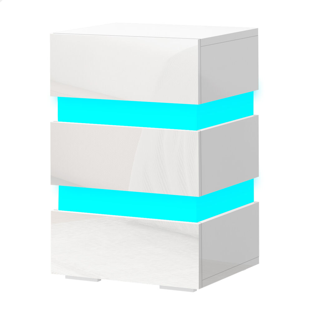 ALFORDSON Bedside Table RGB LED Nightstand 2/3 Drawers 4 Side High Gloss - Picture 24 of 111