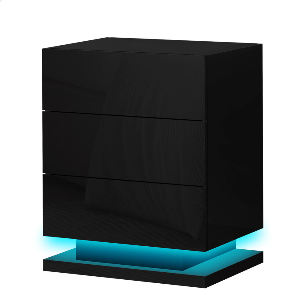 ALFORDSON Bedside Table RGB LED Nightstand 2/3 Drawers 4 Side High Gloss - Picture 100 of 111