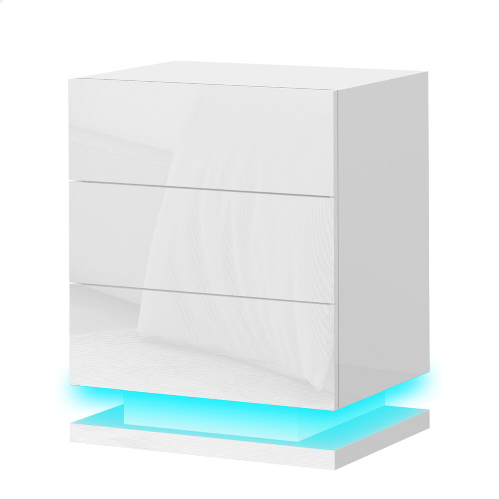 ALFORDSON Bedside Table RGB LED Nightstand 2/3 Drawers 4 Side High Gloss - Picture 111 of 111